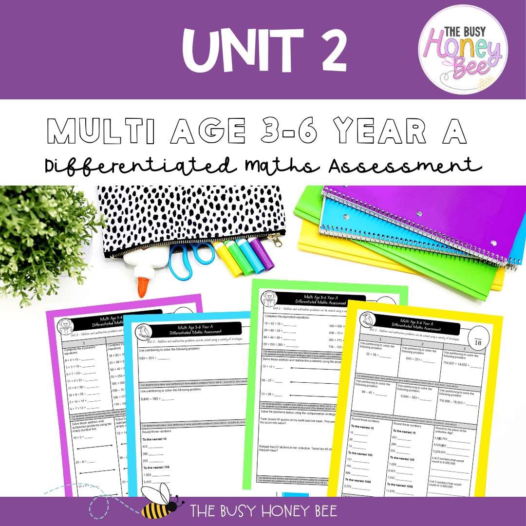 Multi Age 3-6 Year A Differentiated NSW Maths Assessment Unit 2 - Microsoft Word Document
