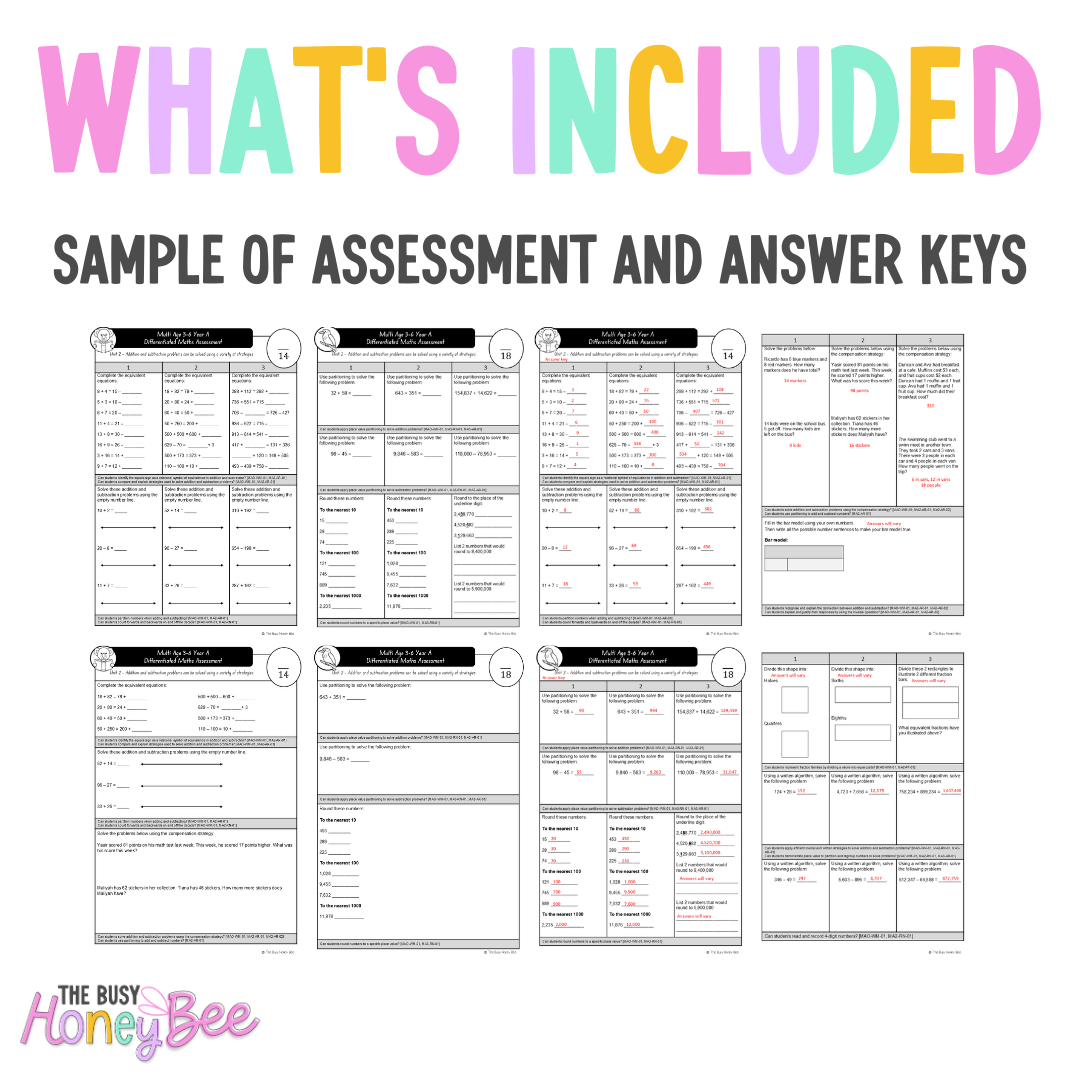 Multi Age 3-6 Year A Differentiated NSW Maths Assessment Unit 2 - Microsoft Word Document