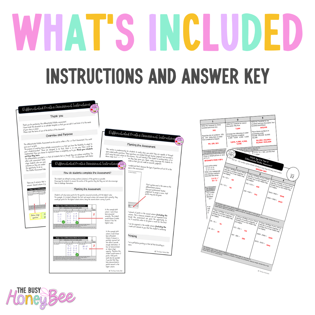 Multi Age 3-6 Year A Differentiated NSW Maths Assessment Unit 20 - Assessment