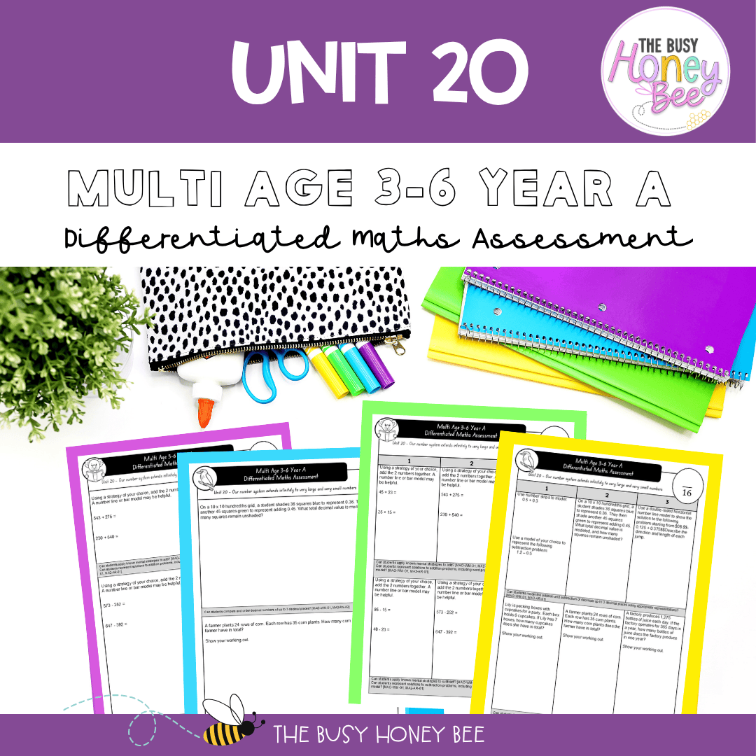 Multi Age 3-6 Year A Differentiated NSW Maths Assessment Unit 20 - Assessment