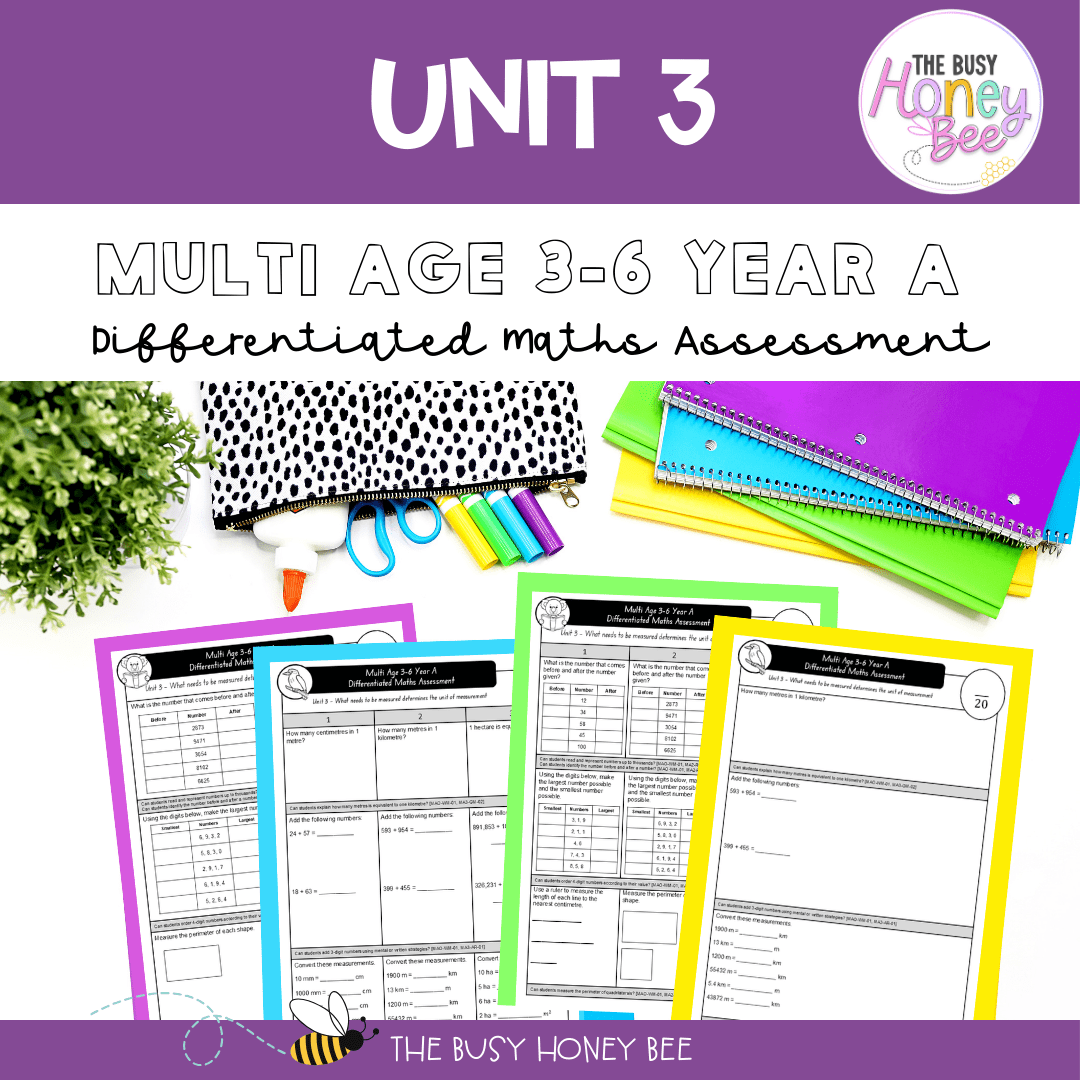 Multi Age 3-6 Year A Differentiated NSW Maths Assessment Unit 3 - Microsoft Word Document