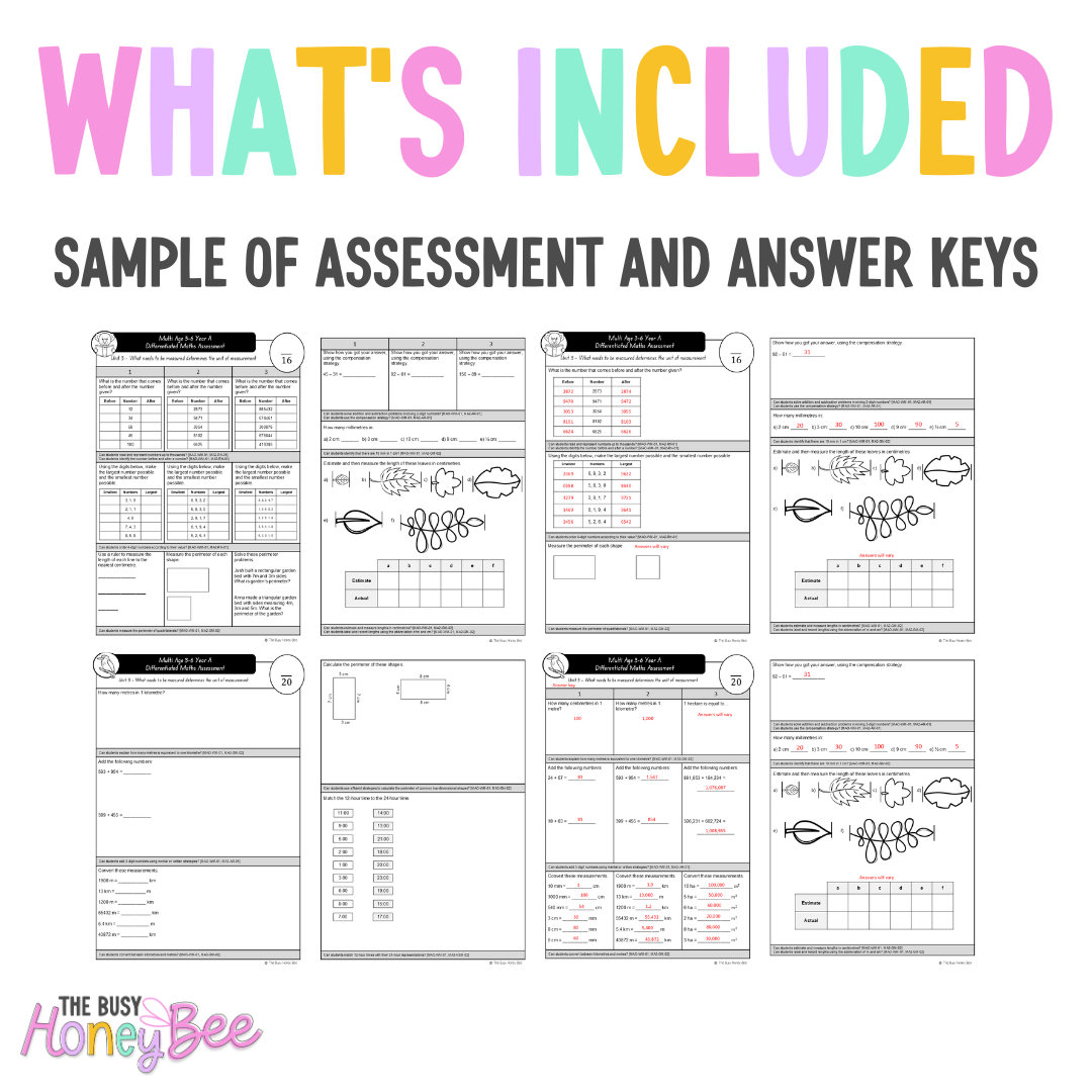 Multi Age 3-6 Year A Differentiated NSW Maths Assessment Unit 3 - Microsoft Word Document