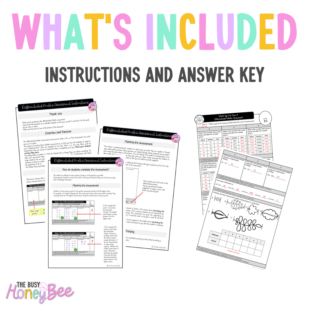 Multi Age 3-6 Year A Differentiated NSW Maths Assessment Unit 3 - Microsoft Word Document