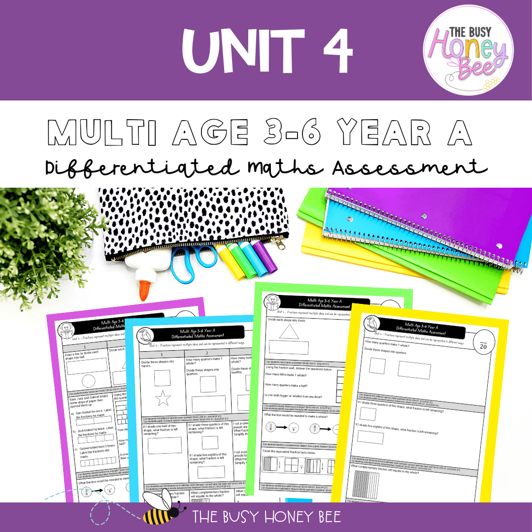 Multi Age 3-6 Year A Differentiated NSW Maths Assessment Unit 4 - Microsoft Word Document