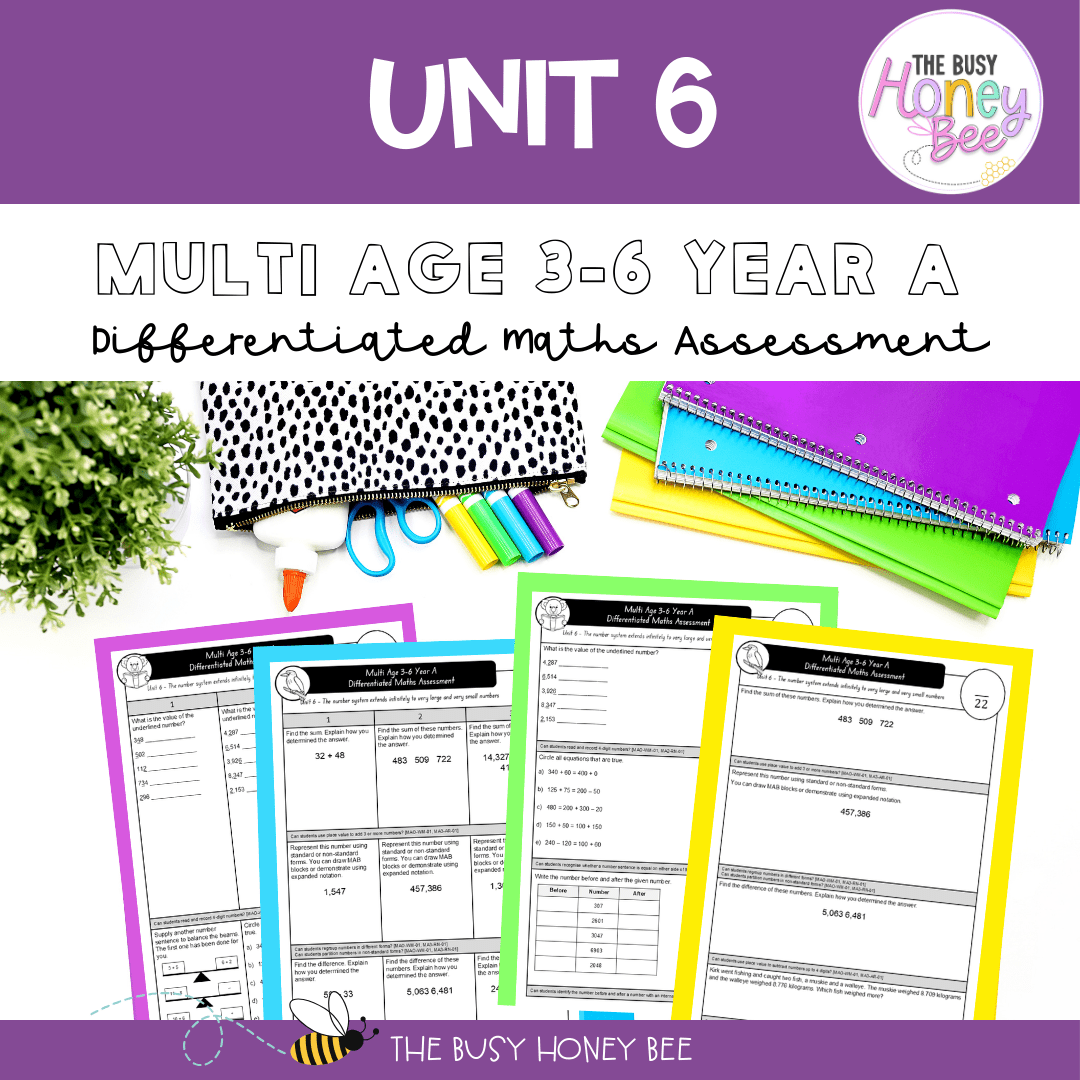 Multi Age 3-6 Year A Differentiated NSW Maths Assessment Unit 6 - Microsoft Word Document