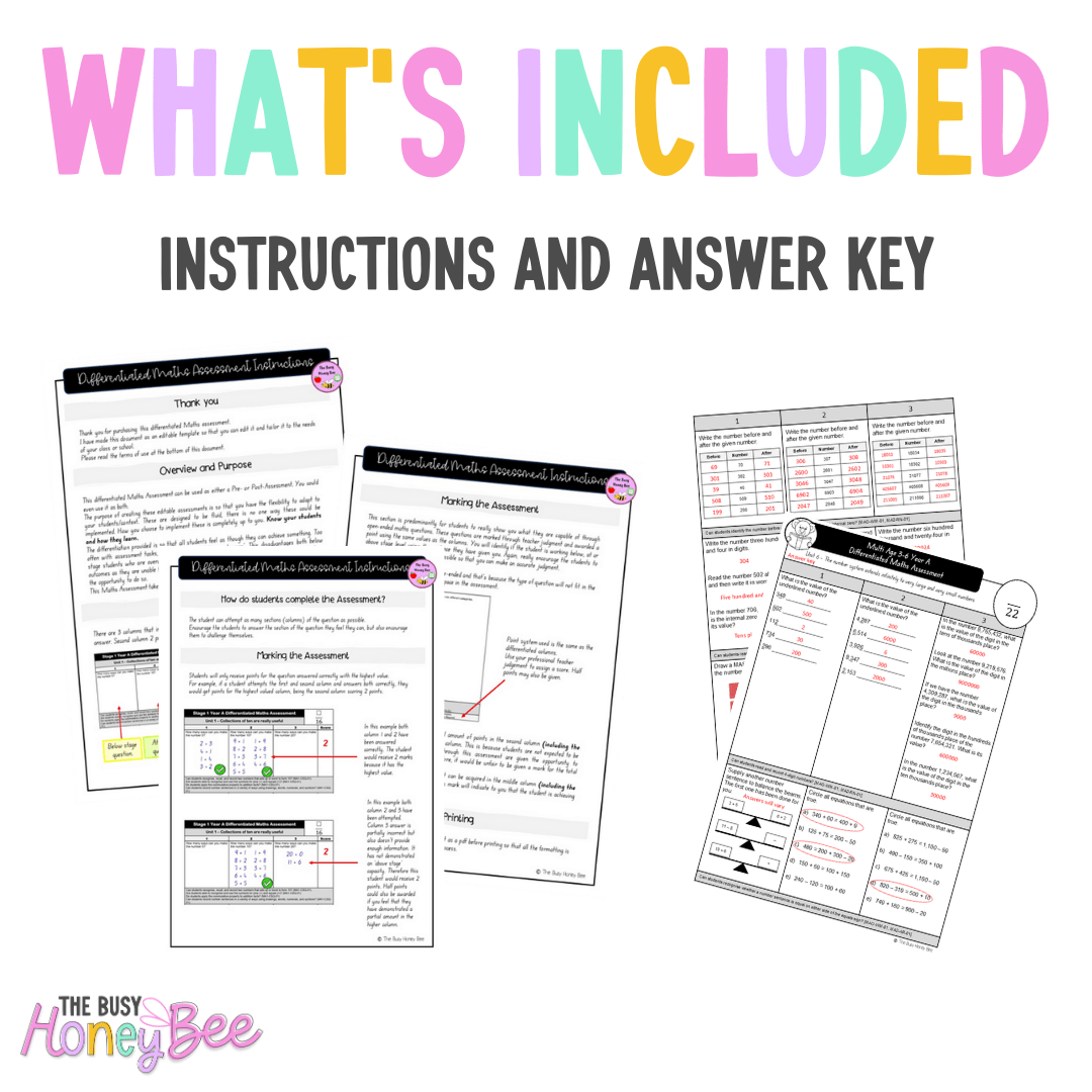 Multi Age 3-6 Year A Differentiated NSW Maths Assessment Unit 6 - Microsoft Word Document