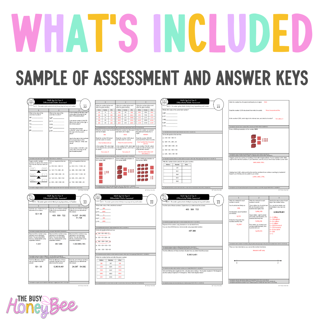 Multi Age 3-6 Year A Differentiated NSW Maths Assessment Unit 6 - Microsoft Word Document