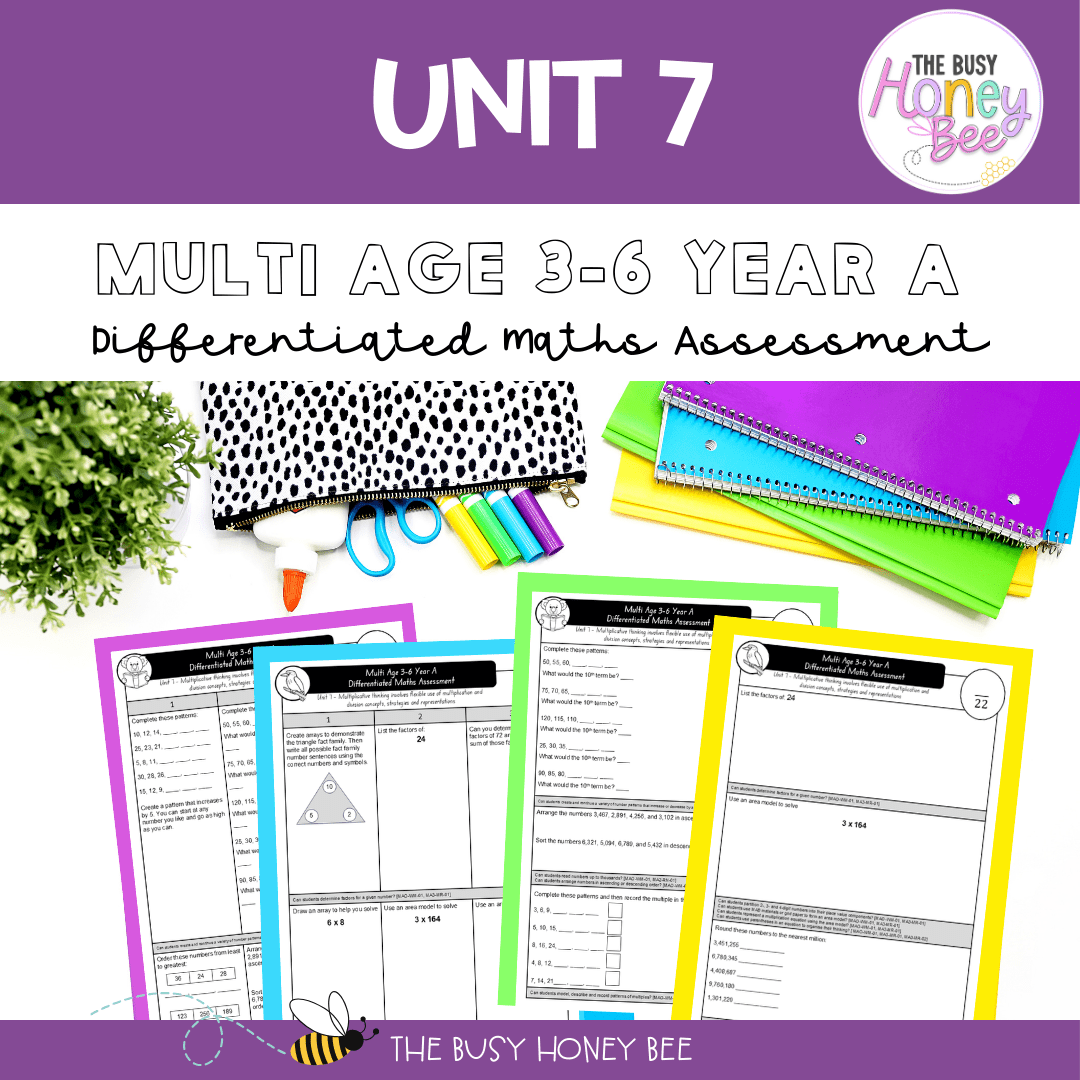 Multi Age 3-6 Year A Differentiated NSW Maths Assessment Unit 7 - Microsoft Word Document