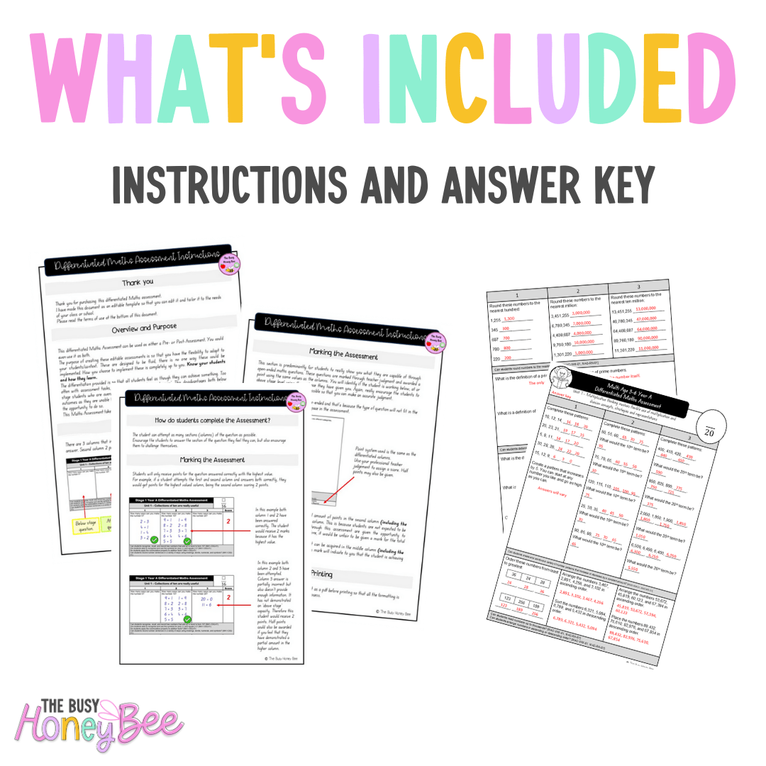 Multi Age 3-6 Year A Differentiated NSW Maths Assessment Unit 7 - Microsoft Word Document