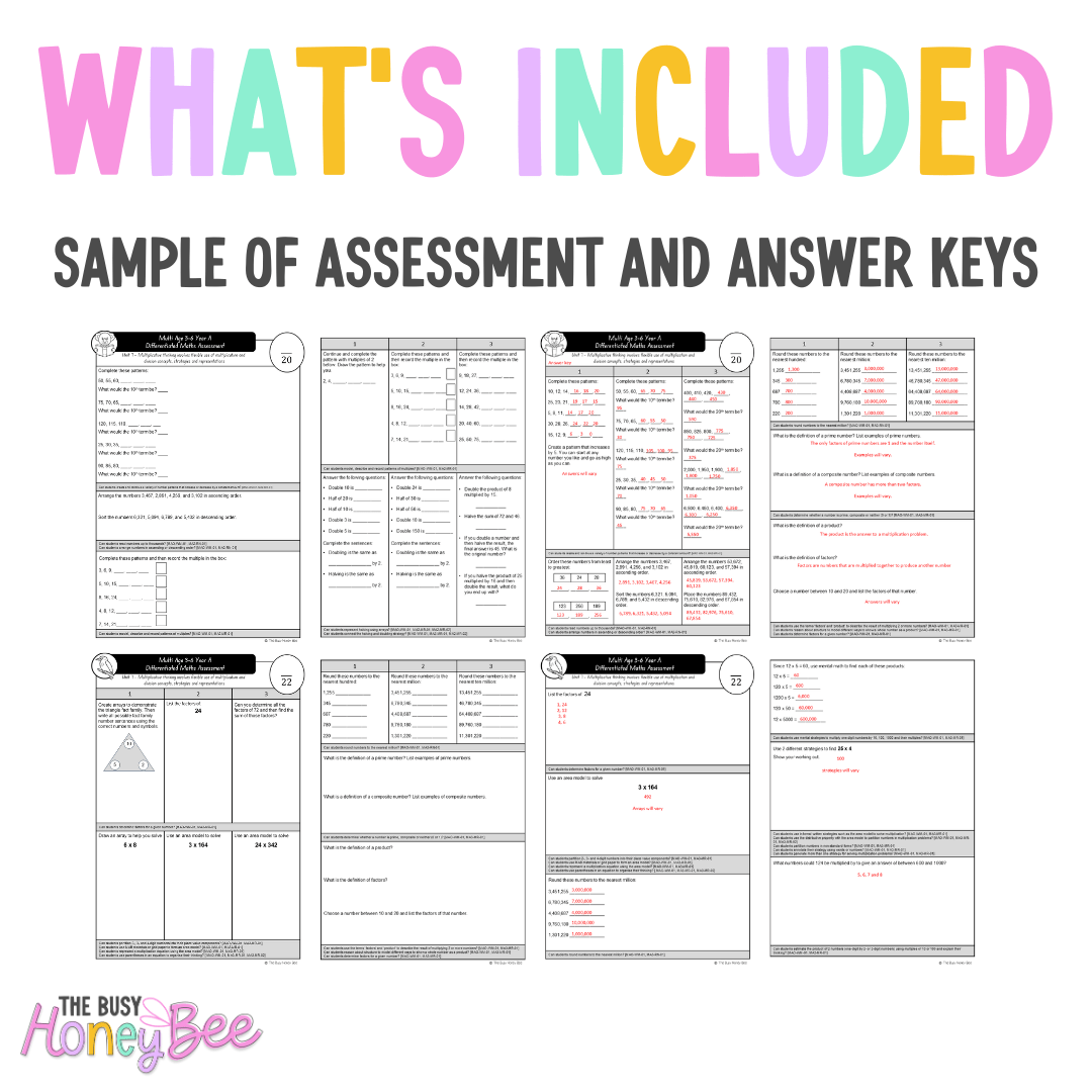 Multi Age 3-6 Year A Differentiated NSW Maths Assessment Unit 7 - Microsoft Word Document