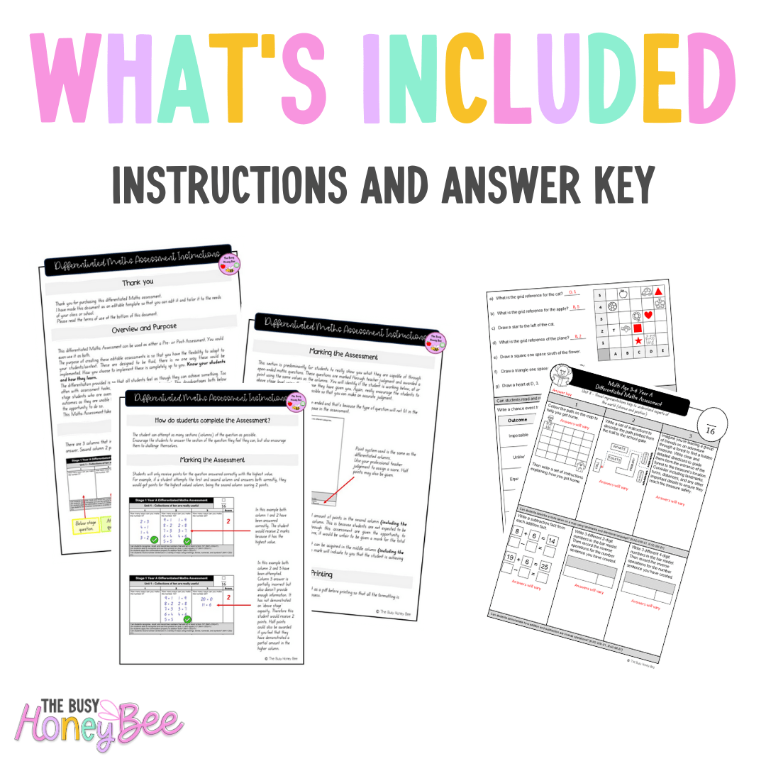Multi Age 3-6 Year A Differentiated NSW Maths Assessment Unit 8 - Microsoft Word Document