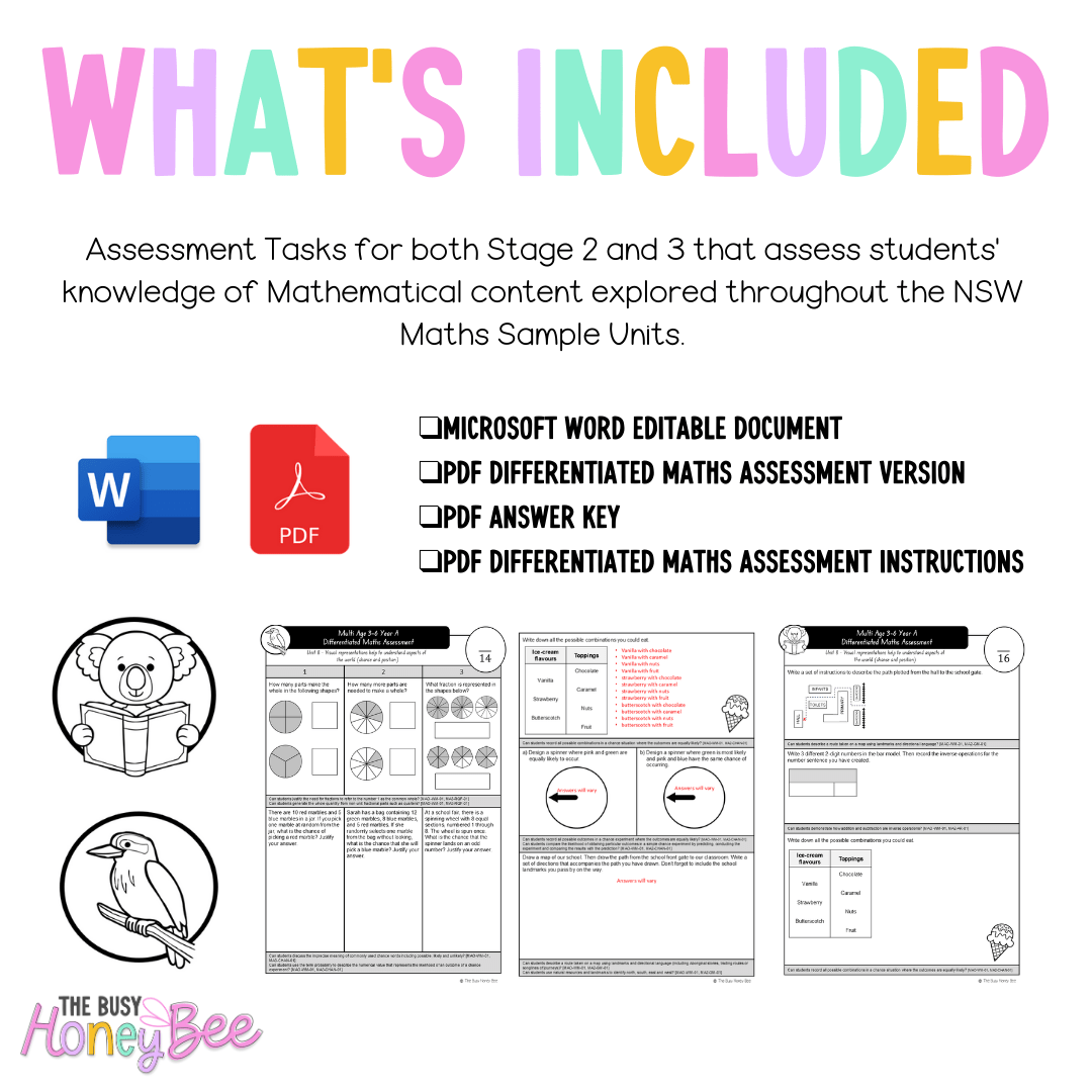 Multi Age 3-6 Year A Differentiated NSW Maths Assessment Unit 8 - Microsoft Word Document