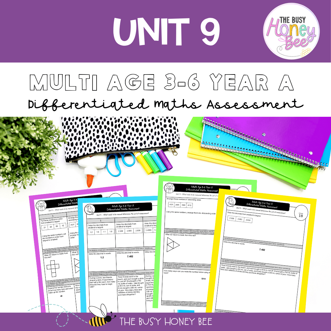 Multi Age 3-6 Year A Differentiated NSW Maths Assessment Unit 9 - Microsoft Word Document