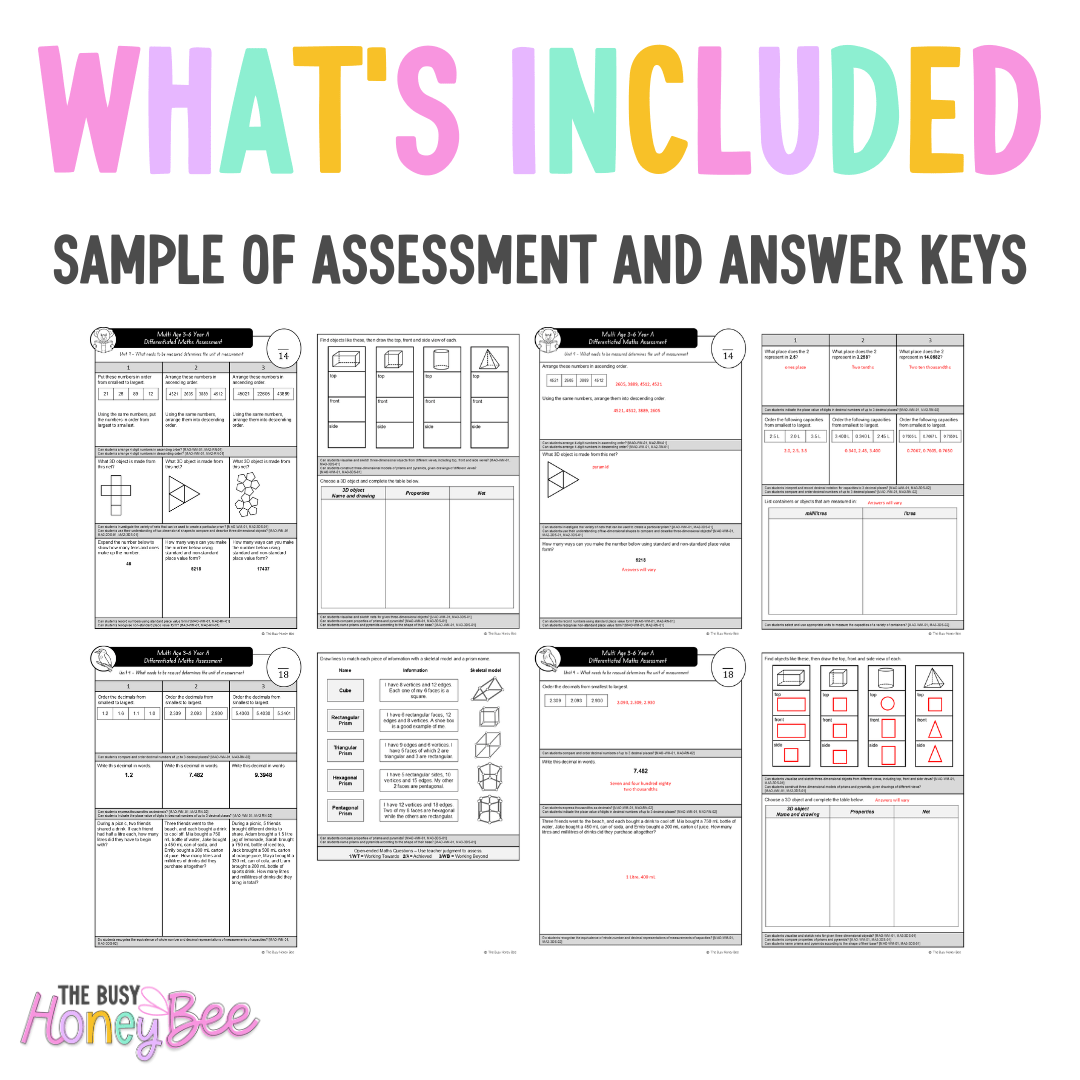 Multi Age 3-6 Year A Differentiated NSW Maths Assessment Unit 9 - Microsoft Word Document
