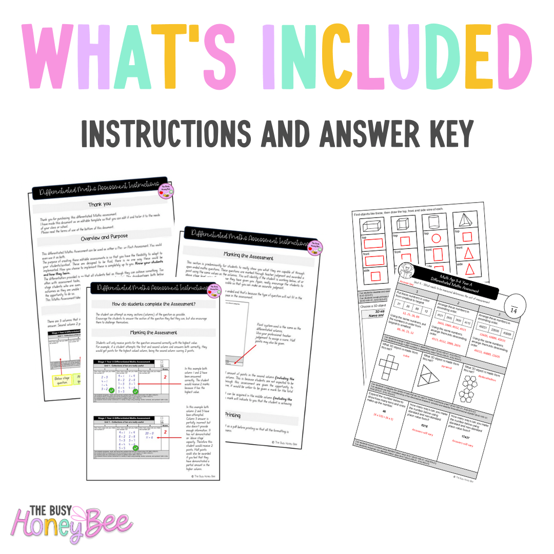 Multi Age 3-6 Year A Differentiated NSW Maths Assessment Unit 9 - Microsoft Word Document