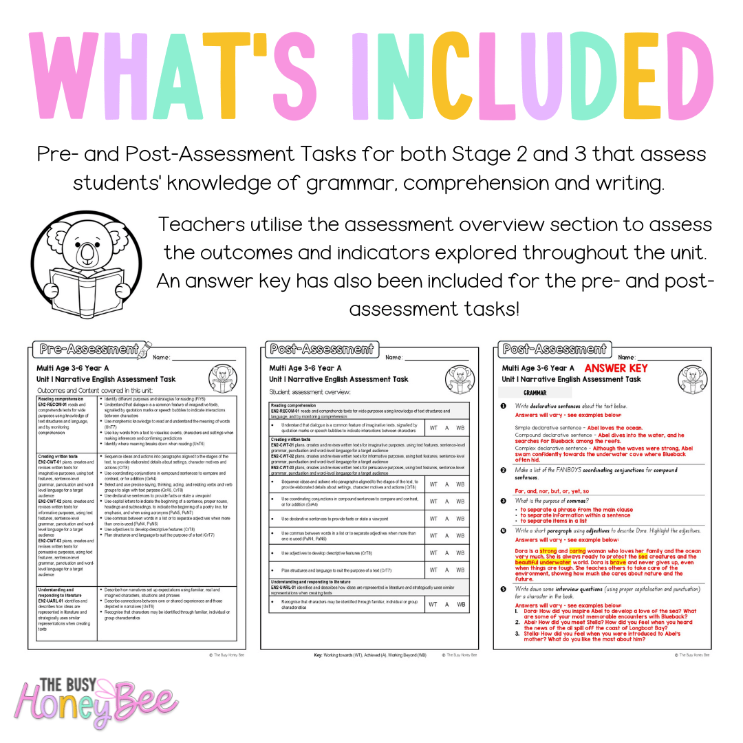 Multi Age 3-6 Year A English Pre- and Post-Assessment Unit 1 Narrative -