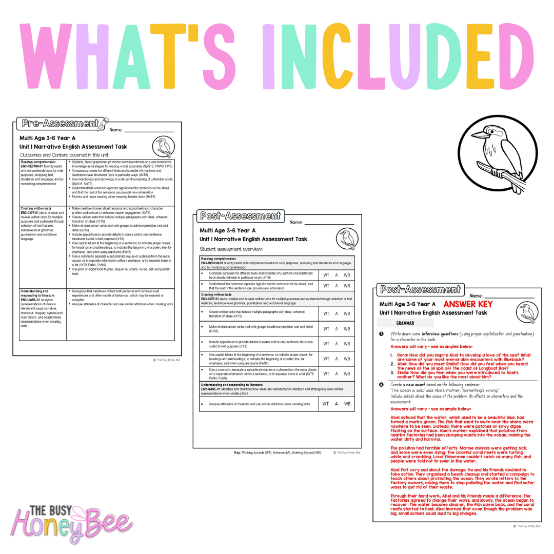 Multi Age 3-6 Year A English Pre- and Post-Assessment Unit 1 Narrative -