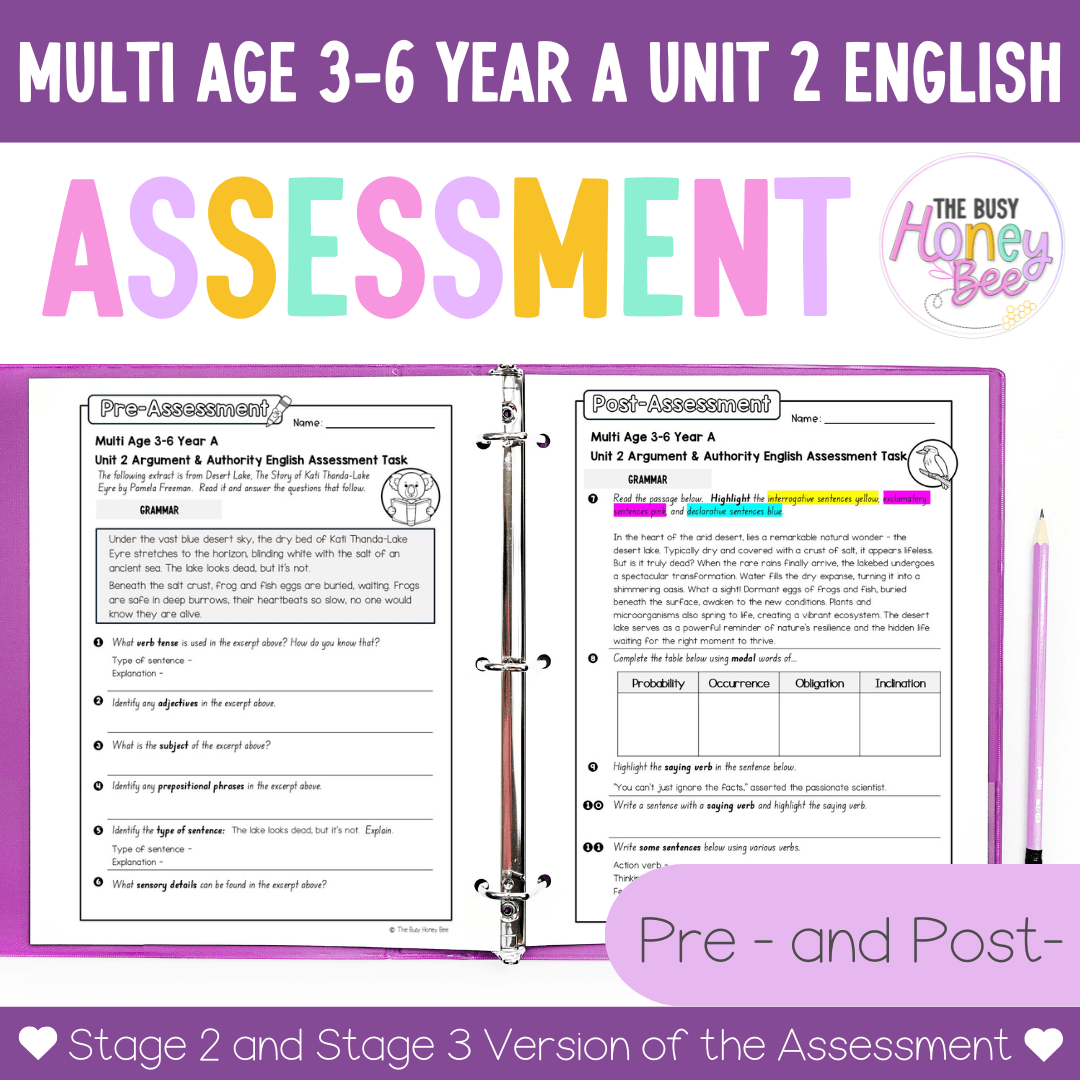 Multi Age 3-6 Year A English Pre- and Post-Assessment Unit 2 Argument and authority -