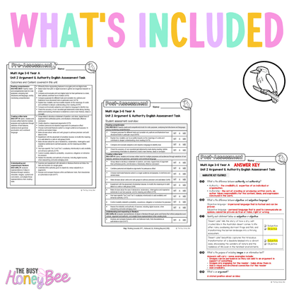 Multi Age 3-6 Year A English Pre- and Post-Assessment Unit 2 Argument and authority -