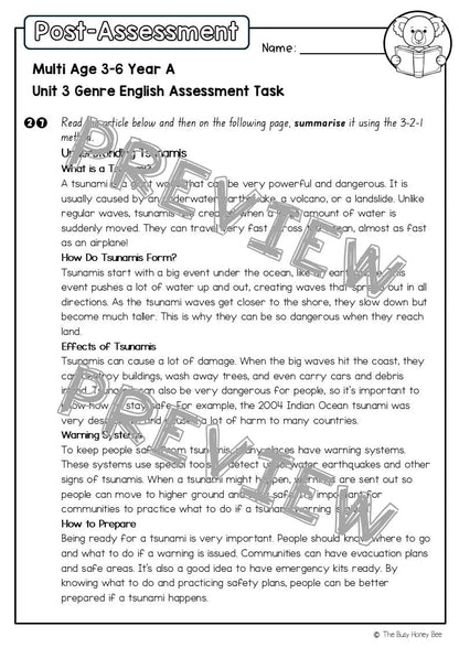Multi Age 3-6 Year A English Pre- and Post-Assessment Unit 3 Genre -