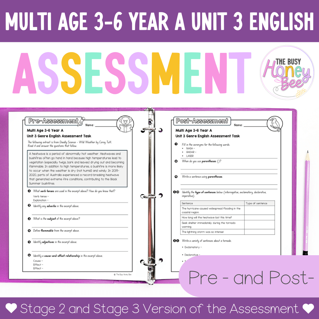 Multi Age 3-6 Year A English Pre- and Post-Assessment Unit 3 Genre -