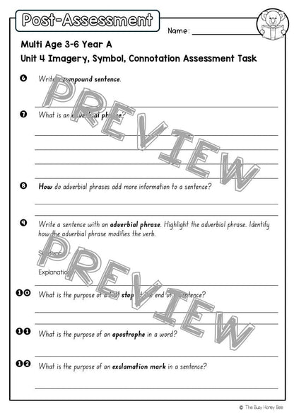 Multi Age 3-6 Year A English Pre- and Post-Assessment Unit 4 Imagery, symbol and connotation -