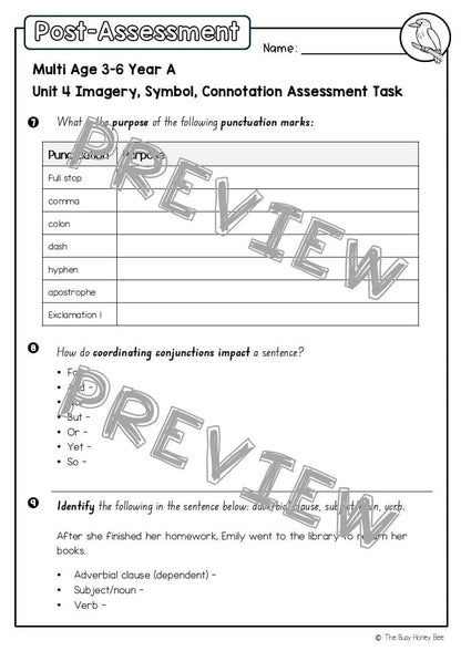 Multi Age 3-6 Year A English Pre- and Post-Assessment Unit 4 Imagery, symbol and connotation -