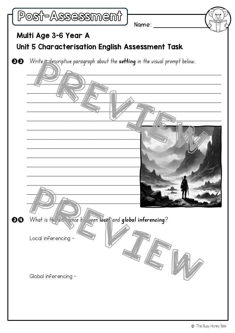Multi Age 3-6 Year A English Pre- and Post-Assessment Unit 5 Characterisation - Assessment