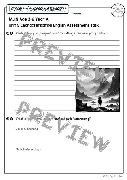 Multi Age 3-6 Year A English Pre- and Post-Assessment Unit 5 Characterisation - Assessment