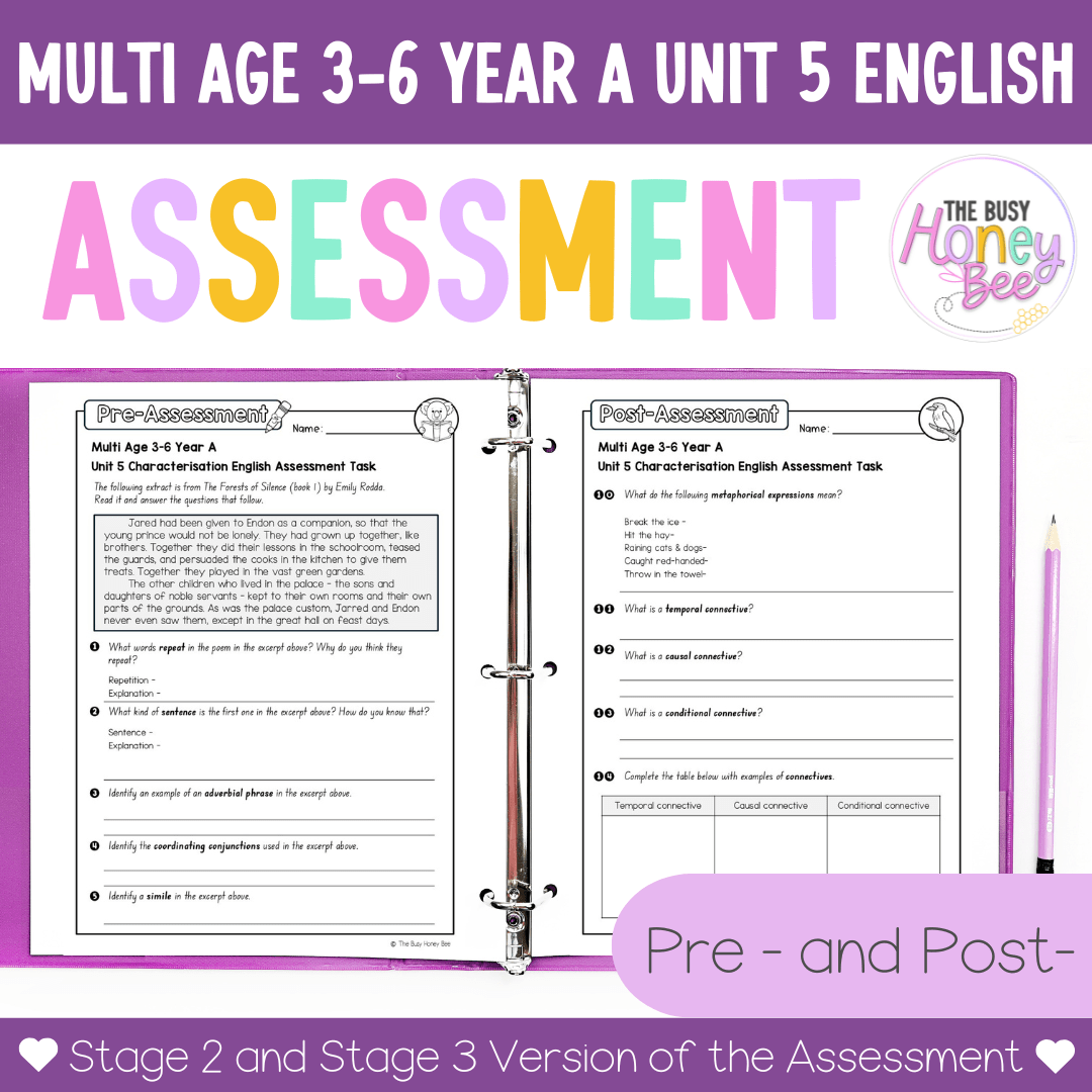 Multi Age 3-6 Year A English Pre- and Post-Assessment Unit 5 Characterisation - Assessment