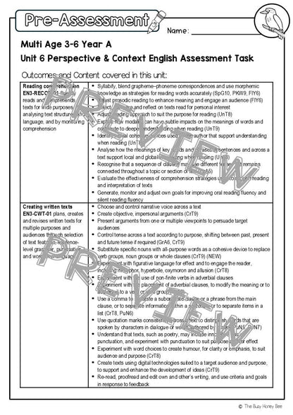 Multi Age 3-6 Year A English Pre- and Post-Assessment Unit 6 Perspective and Context - Assessment