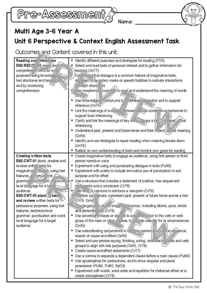 Multi Age 3-6 Year A English Pre- and Post-Assessment Unit 6 Perspective and Context - Assessment