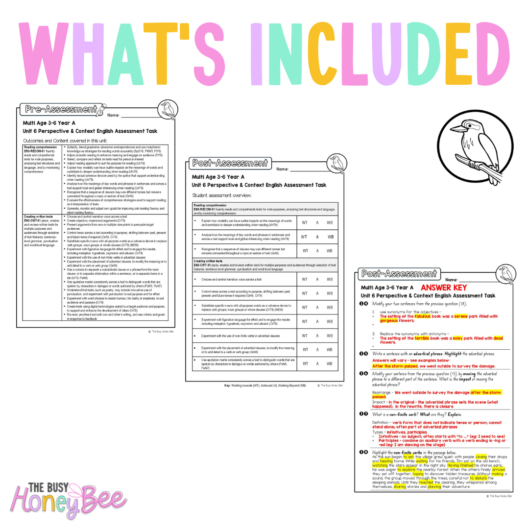 Multi Age 3-6 Year A English Pre- and Post-Assessment Unit 6 Perspective and Context - Assessment