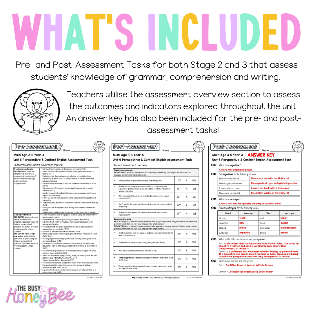 Multi Age 3-6 Year A English Pre- and Post-Assessment Unit 6 Perspective and Context - Assessment
