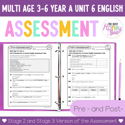 Multi Age 3-6 Year A English Pre- and Post-Assessment Unit 6 Perspective and Context - Assessment