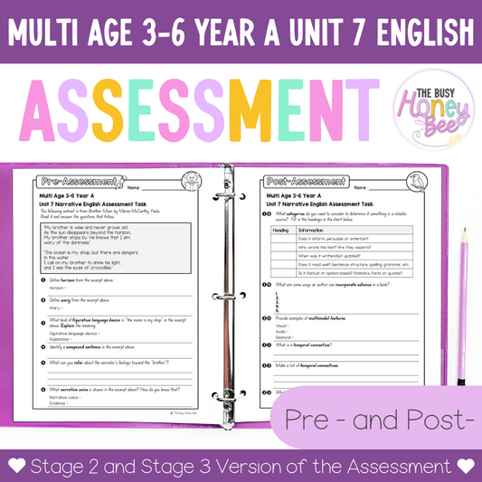 Multi Age 3-6 Year A English Pre- and Post-Assessment Unit 7 Narrative - Assessment
