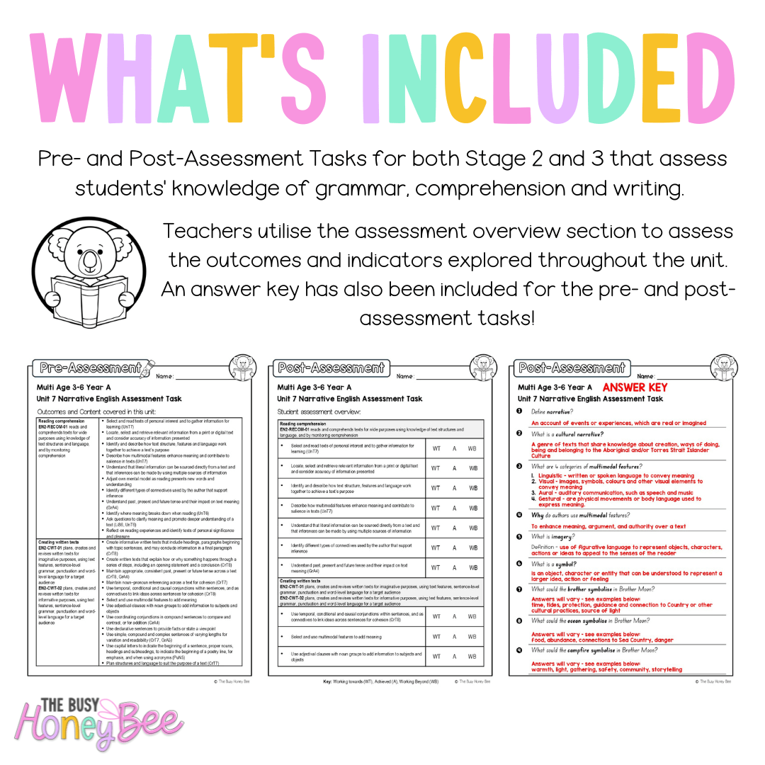 Multi Age 3-6 Year A English Pre- and Post-Assessment Unit 7 Narrative - Assessment