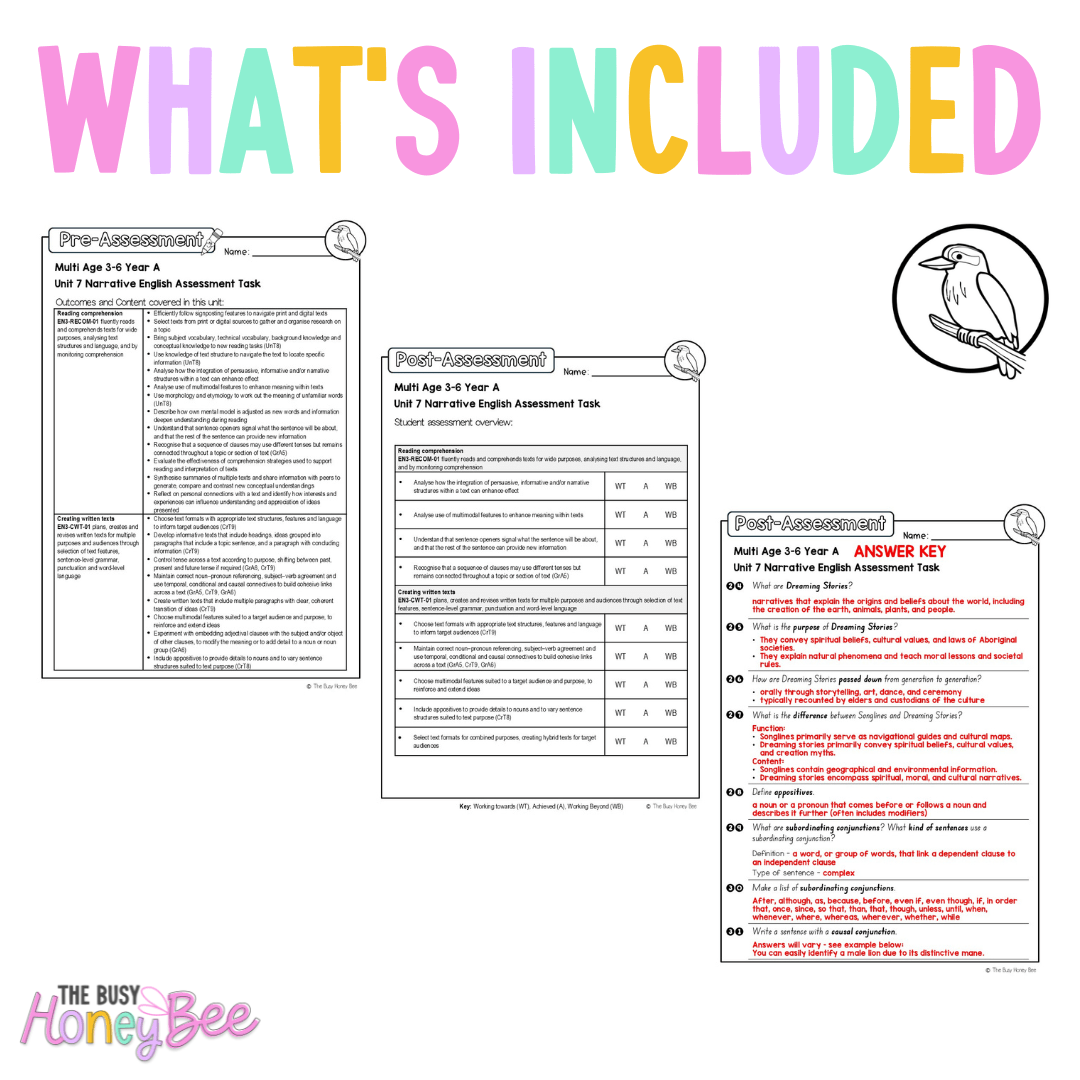 Multi Age 3-6 Year A English Pre- and Post-Assessment Unit 7 Narrative - Assessment