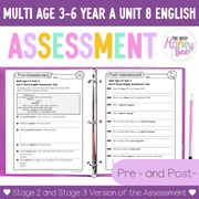 Multi Age 3-6 Year A English Pre- and Post-Assessment Unit 8 Theme - Assessment