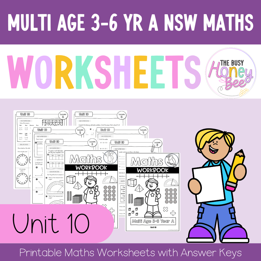 Multi Age 3-6 Year A NSW Maths Worksheets Unit 10 - Workbook | Worksheets