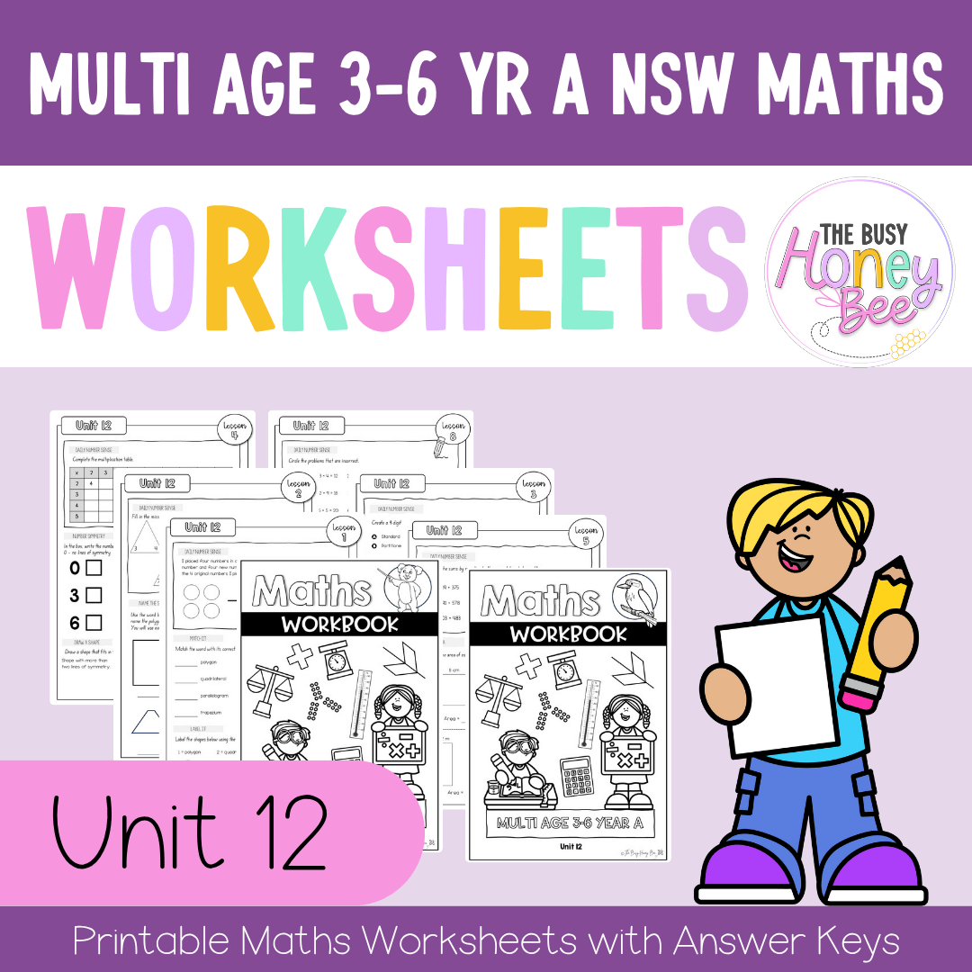 Multi Age 3-6 Year A NSW Maths Worksheets Unit 12 - Workbook | Worksheets