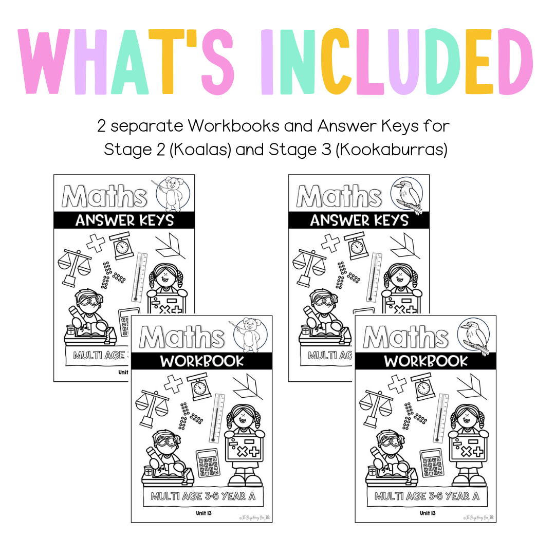 Multi Age 3-6 Year A NSW Maths Worksheets Unit 13 - Workbook | Worksheets