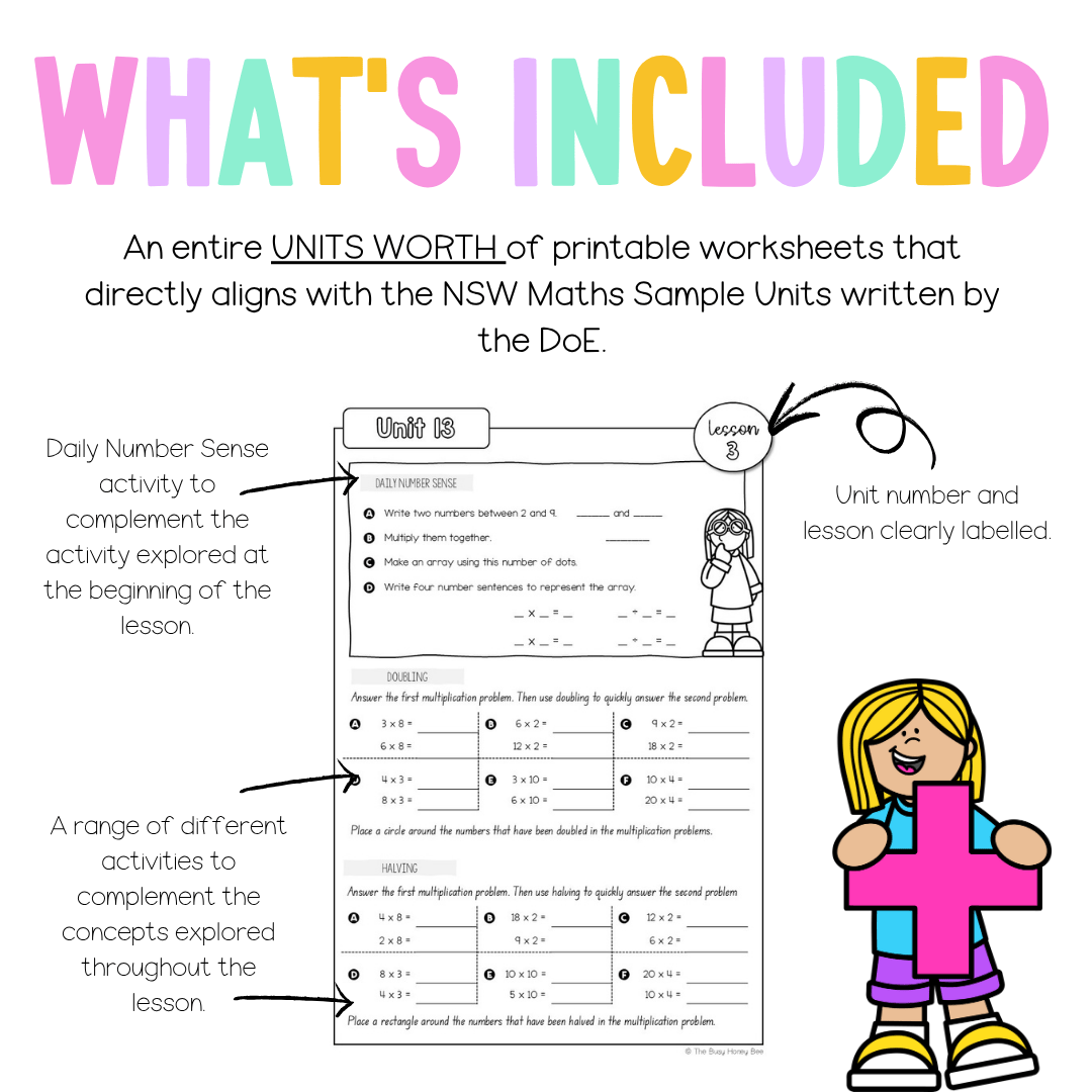 Multi Age 3-6 Year A NSW Maths Worksheets Unit 13 - Workbook | Worksheets