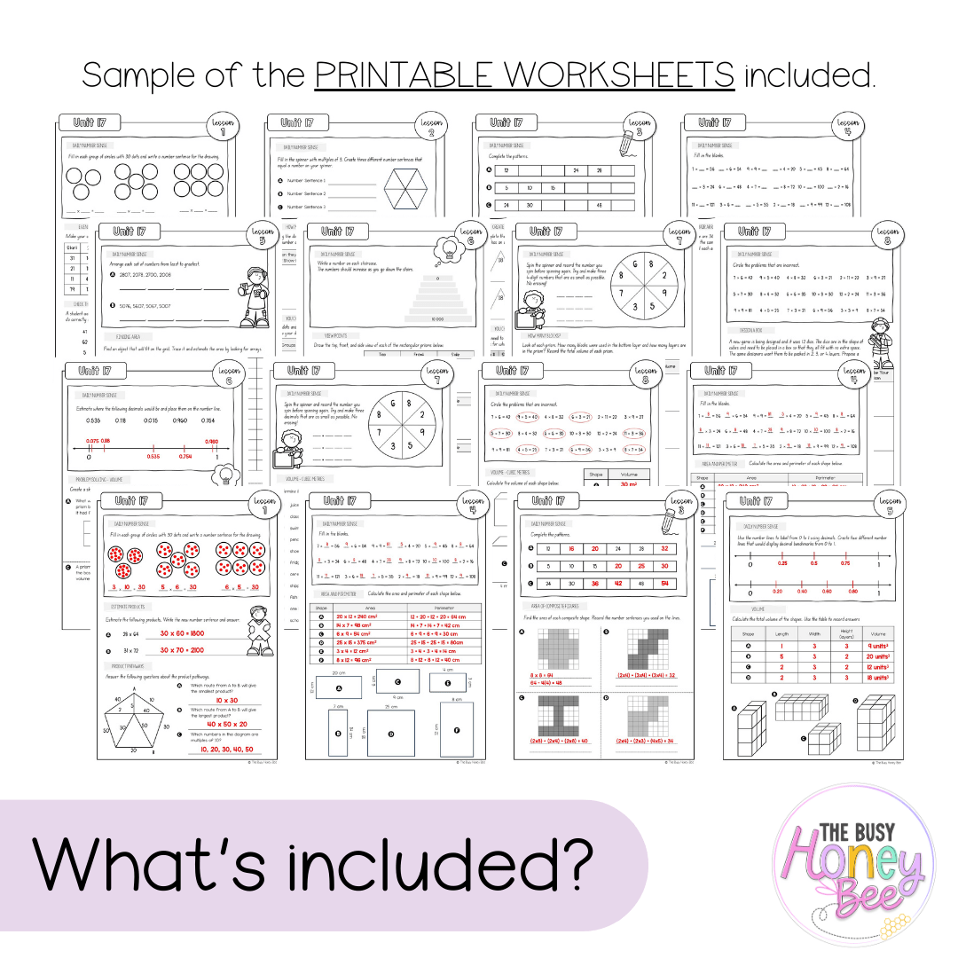 Multi Age 3-6 Year A NSW Maths Worksheets Unit 17 - Workbook | Worksheets