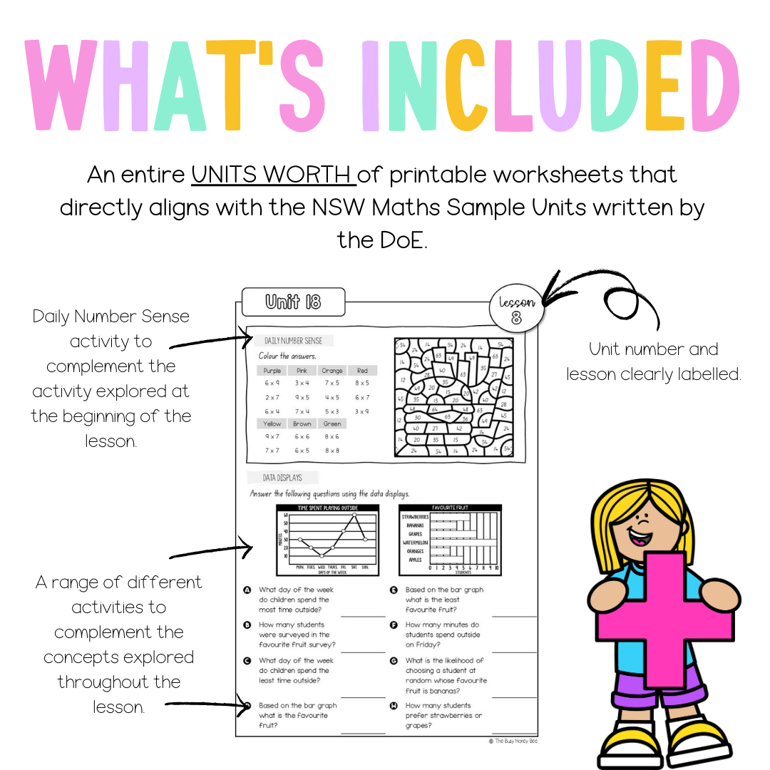 Multi Age 3-6 Year A NSW Maths Worksheets Unit 18 - Workbook | Worksheets