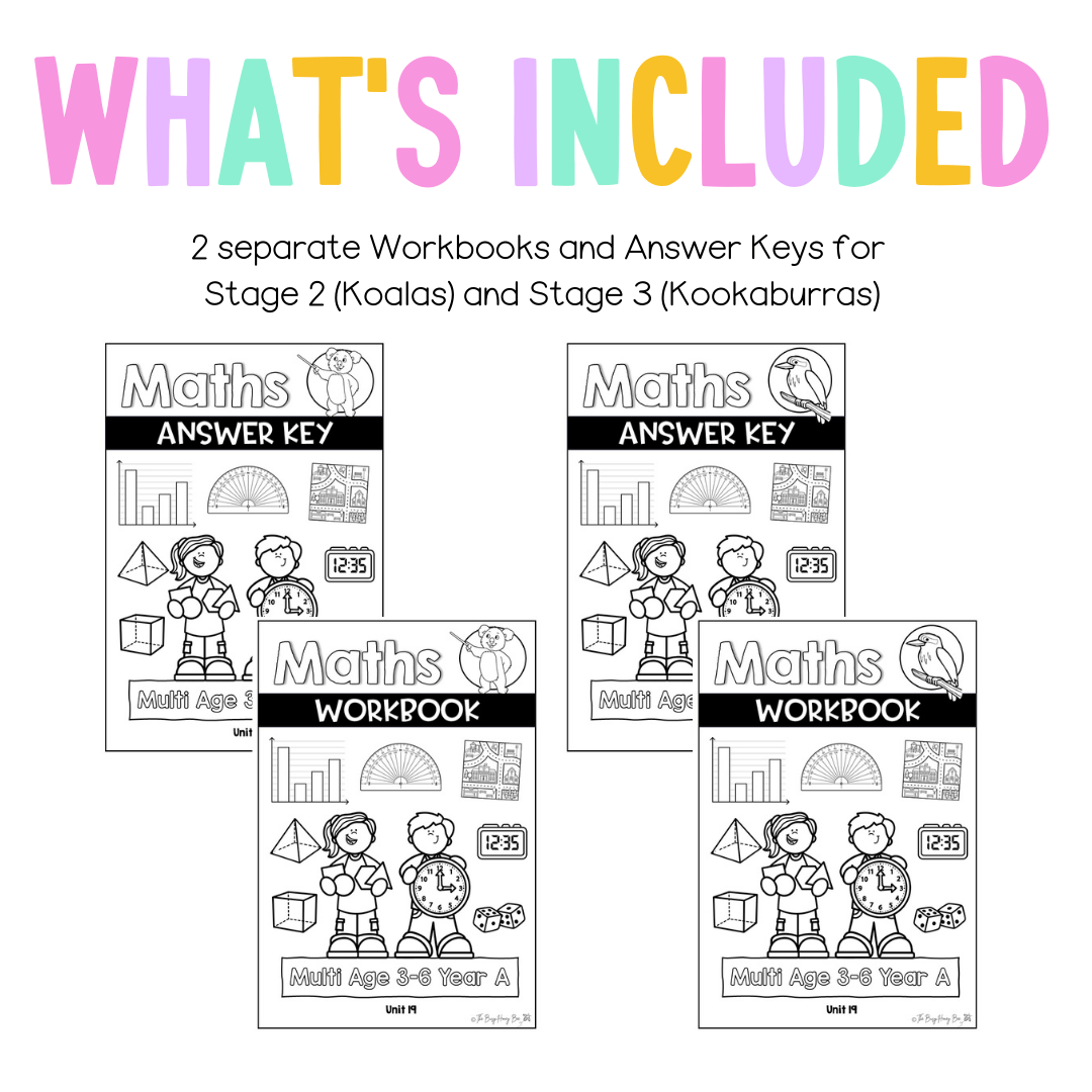 Multi Age 3-6 Year A NSW Maths Worksheets Unit 19 - Workbook | Worksheets