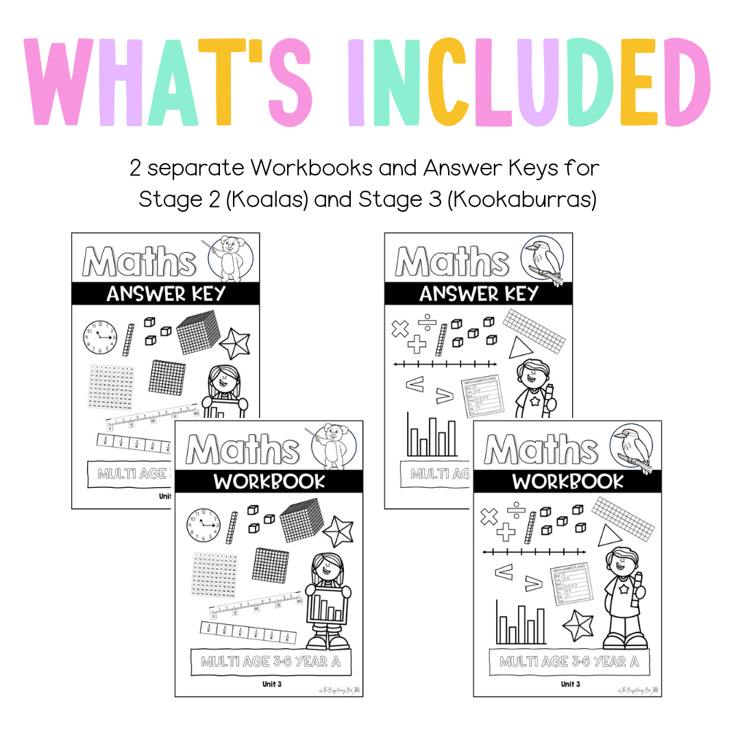 Multi Age 3-6 Year A NSW Maths Worksheets Unit 3 - Workbook | Worksheets