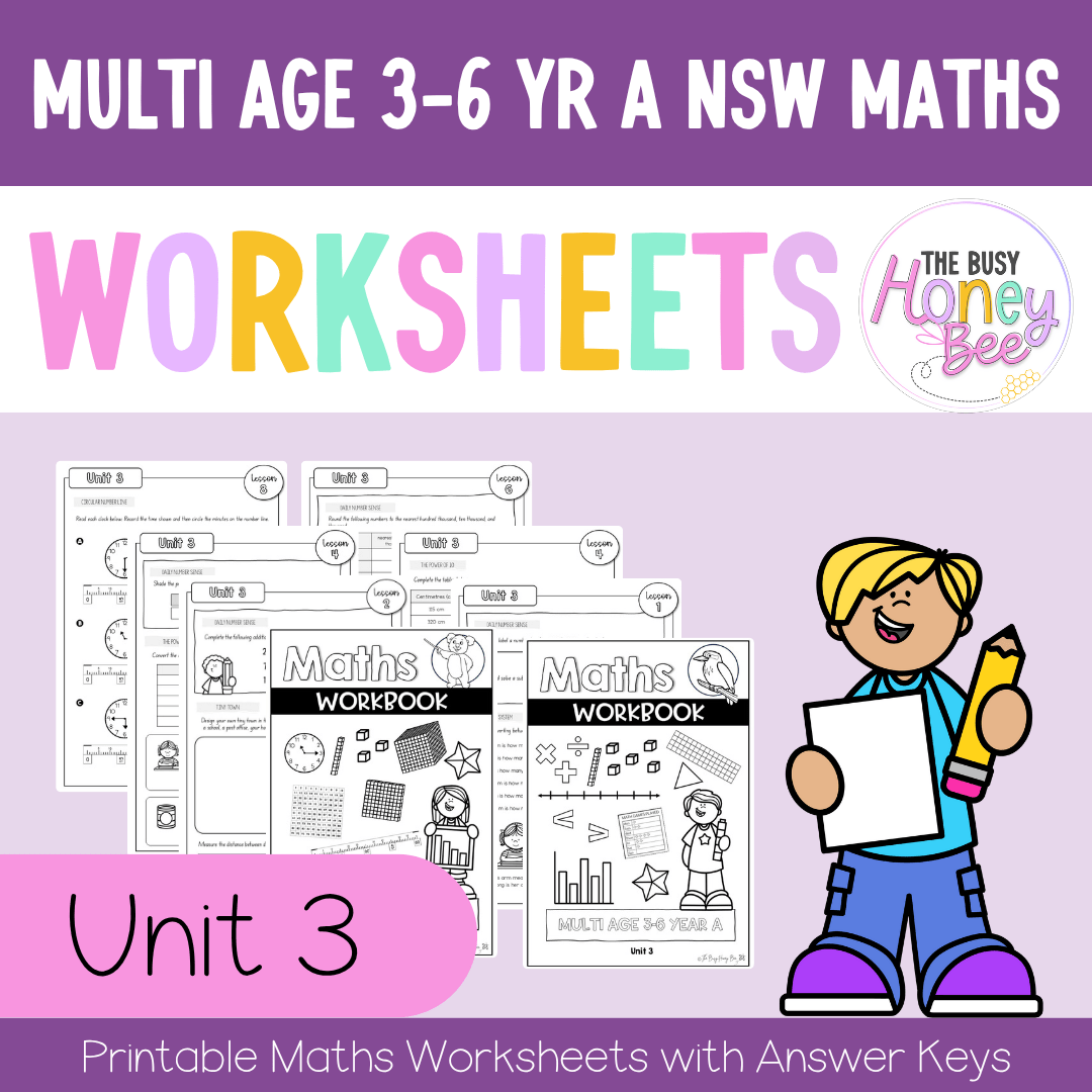 Multi Age 3-6 Year A NSW Maths Worksheets Unit 3 - Workbook | Worksheets