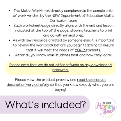 Multi Age 3-6 Year A NSW Maths Worksheets Unit 7 - Workbook | Worksheets