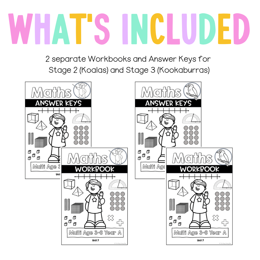 Multi Age 3-6 Year A NSW Maths Worksheets Unit 7 - Workbook | Worksheets